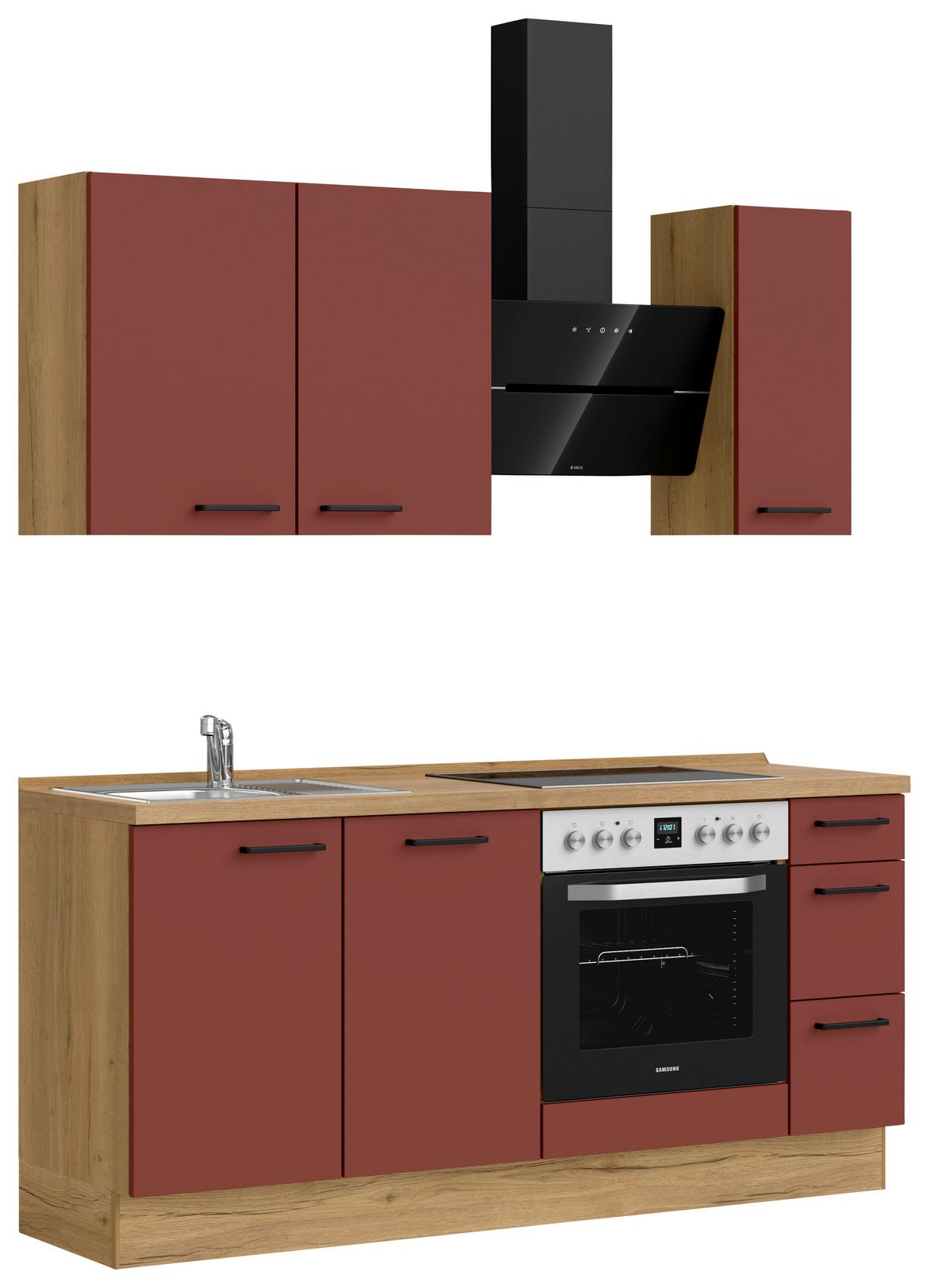 Küchenleerblock Easytouch High-Line, H1 Rechts - Eichefarben/Rot, MODERN, Holzwerkstoff (180cm) - Nobilia