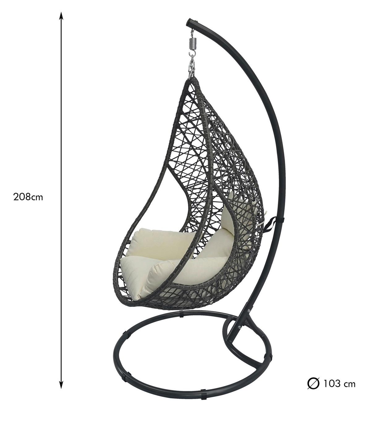 Hängesessel mit Gestell Kuba inkl. Sitz- und Rückenkissen - Anthrazit/Weiß, Basics, Kunststoff/Textil (103/208/103cm)