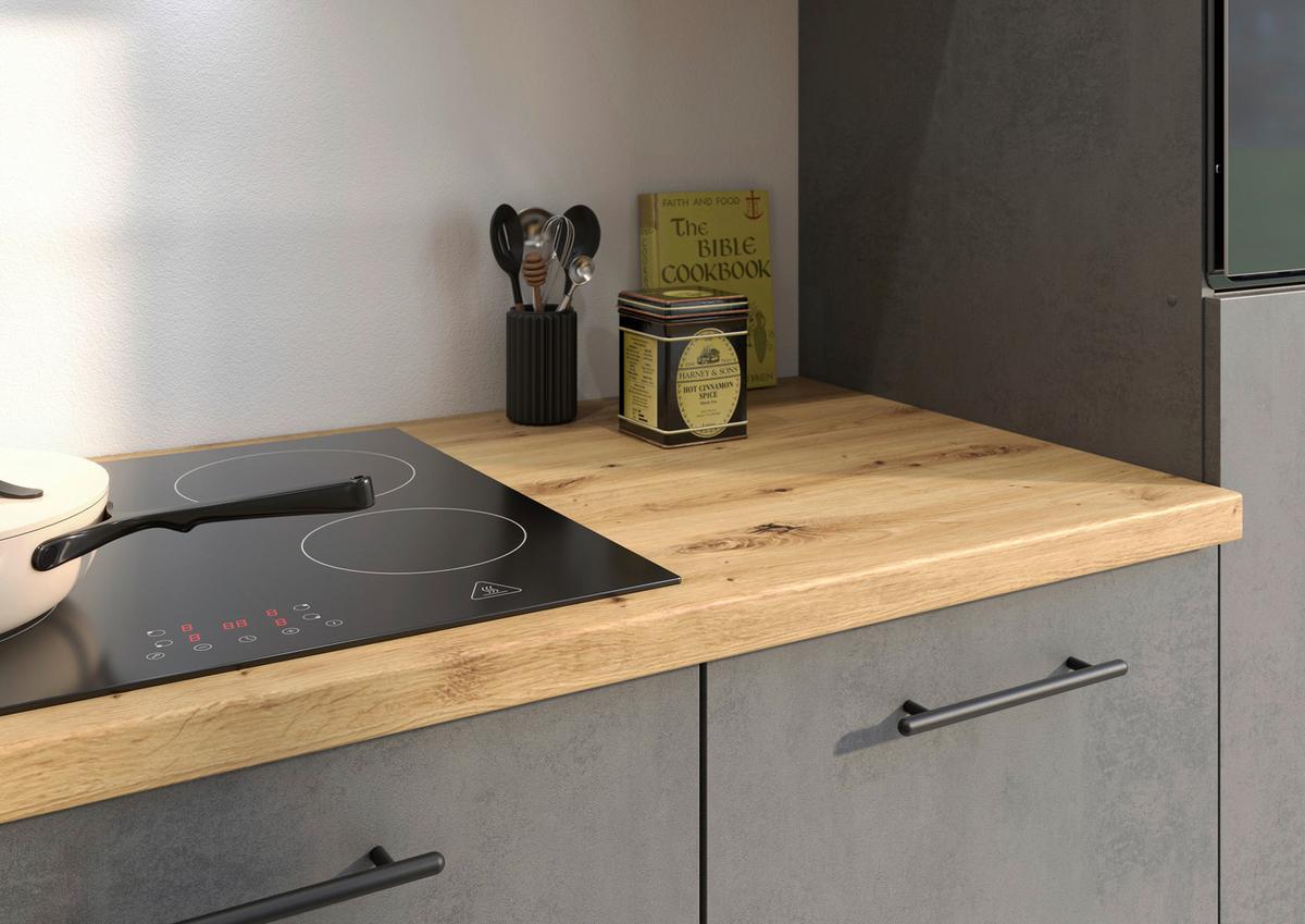 Küchenblock Capri D. Grau/eiche Dekor B: 280 Cm - Dunkelgrau/Eiche Artisan, Basics, Glas/Holzwerkstoff (280cm) - MID.YOU