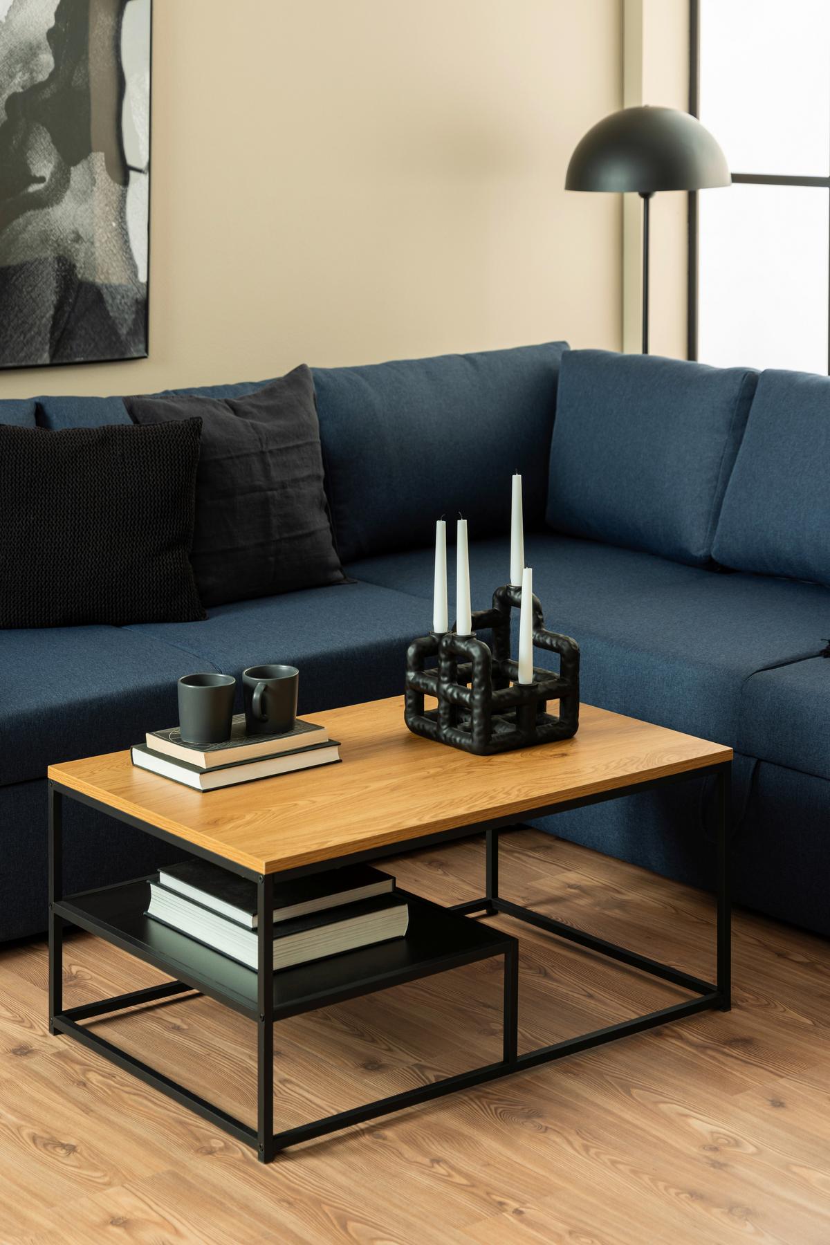 Couchtisch Gila 0000102167 - Eichefarben/Schwarz, Design, Holzwerkstoff/Metall (90/60/42cm) - Livetastic