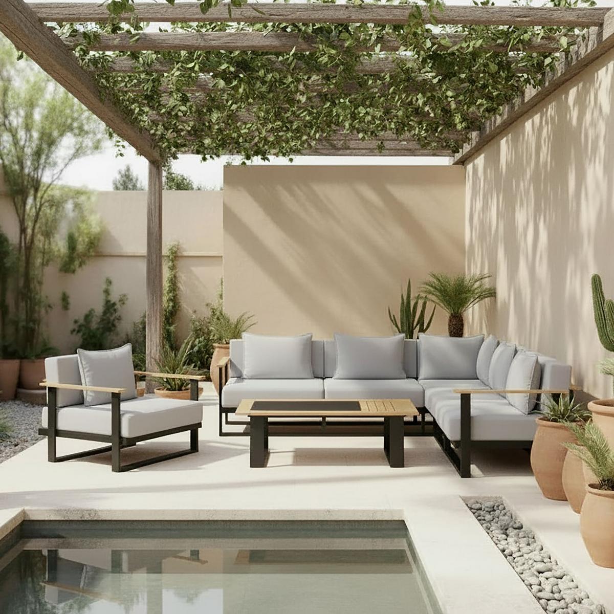 TERASOVÁ SEDACIA SÚPRAVA FABRIZIA - sivá, Modern, kov/drevo - Bessagi Garden