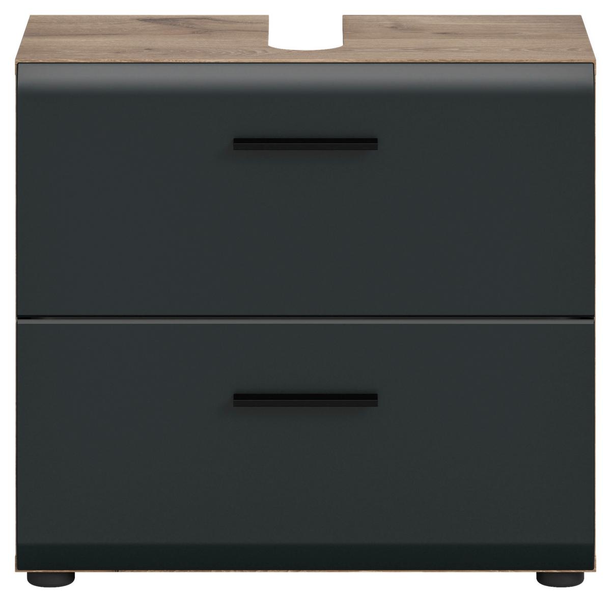 Waschbeckenunterschrank Ice Schwarz/Eiche Dekor B: 60cm - Eiche dunkel/Schwarz, Basics, Holzwerkstoff (60/55/30cm) - MID.YOU