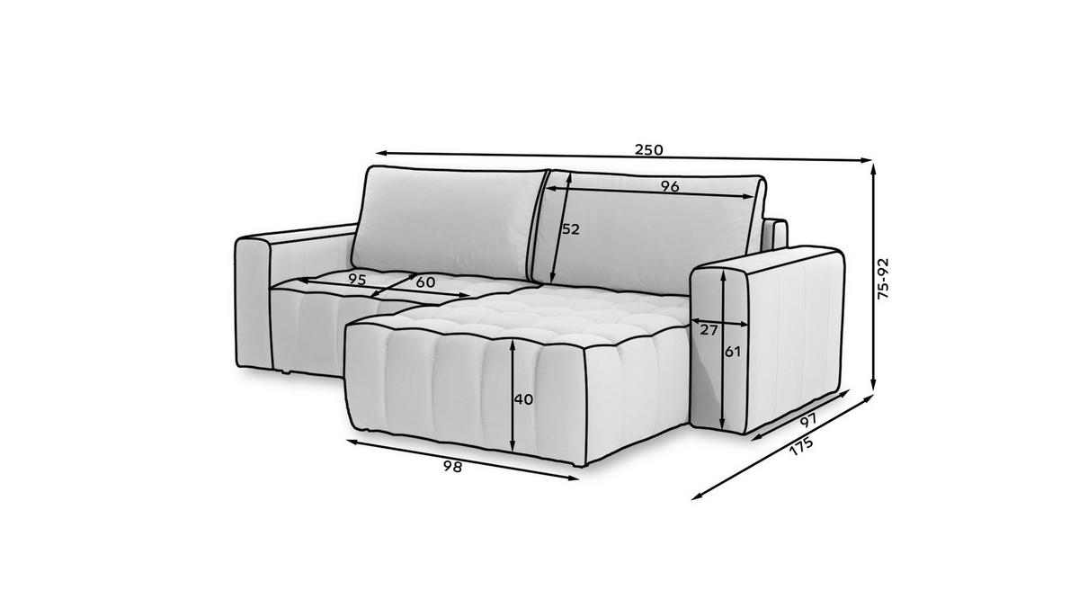 Ecksofa Bonett Anthrazit S: 250x175 Cm - Anthrazit/Schwarz, Design, Textil (250/175cm) - MID.YOU