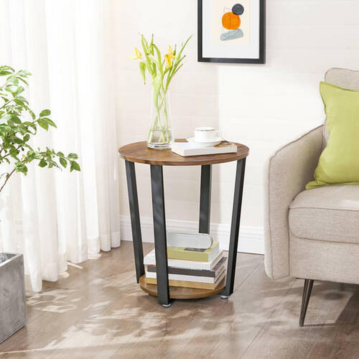 Beistelltisch Rund Mit Ablagefach, Braun, Schwarz - Schwarz/Braun, Trend, Holzwerkstoff/Metall (50/50/57cm) - Boxxx
