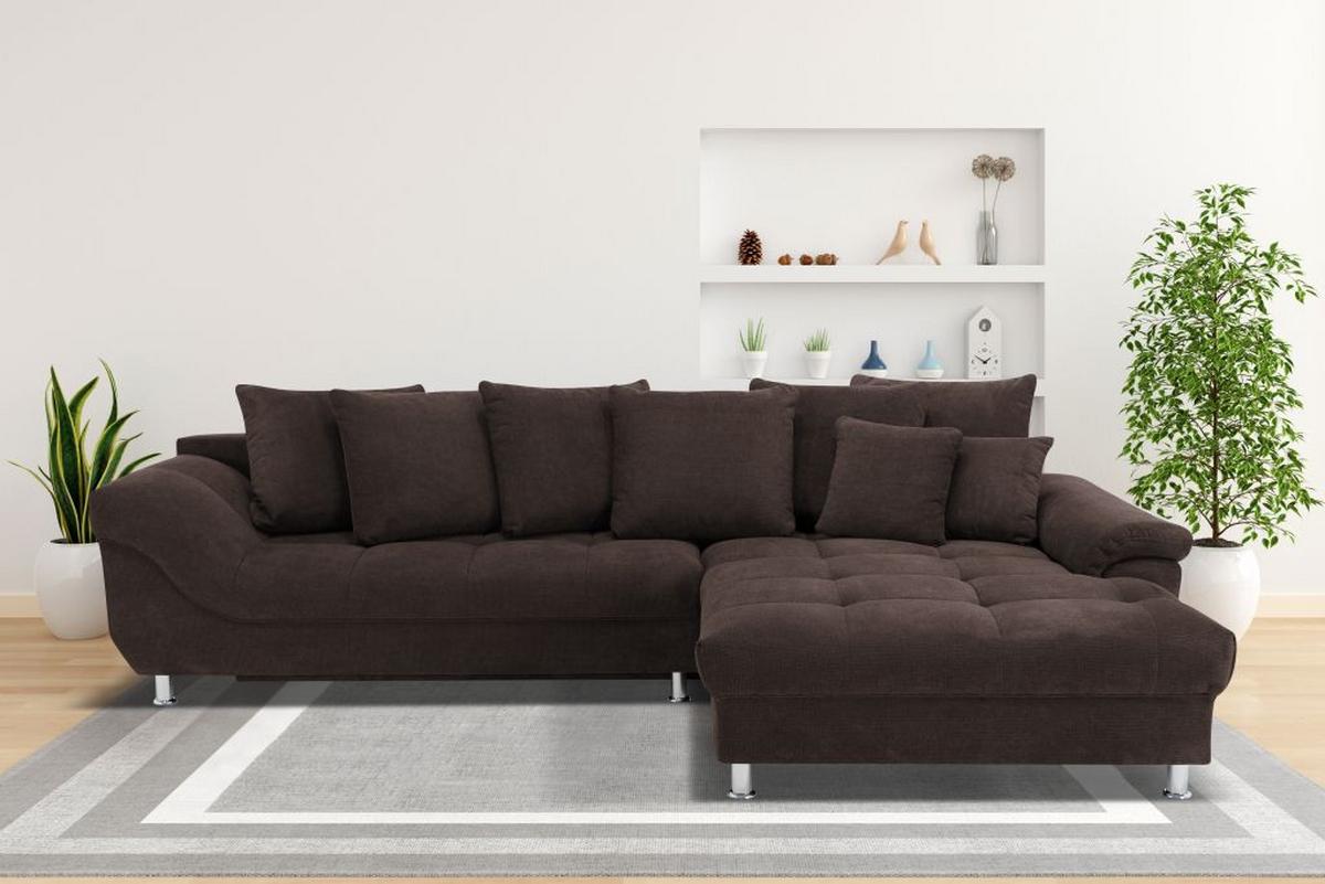 Rohová sedačka ERICE, ľavá, tmavohnedá - tmavohnedá/chrómová, Design, textil/plast (198/312cm)