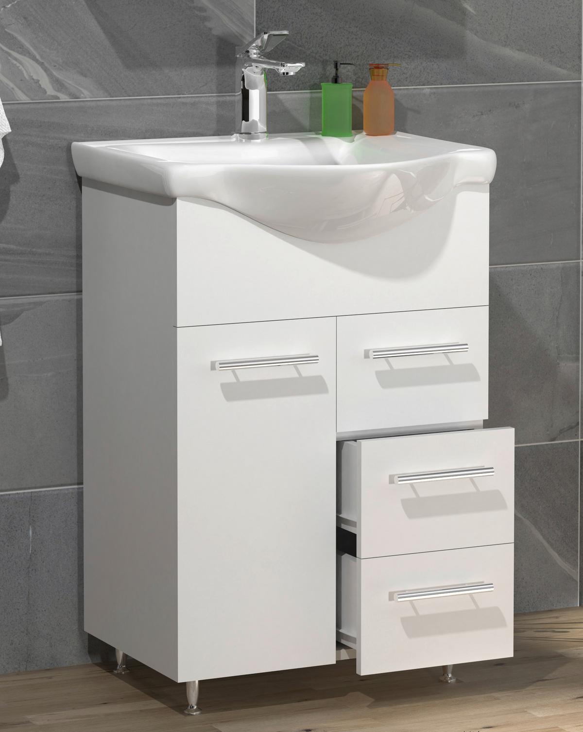 Waschtischkombi Lisalo L - Silberfarben/Weiß, MODERN, Keramik/Holzwerkstoff (55cm) - MID.YOU