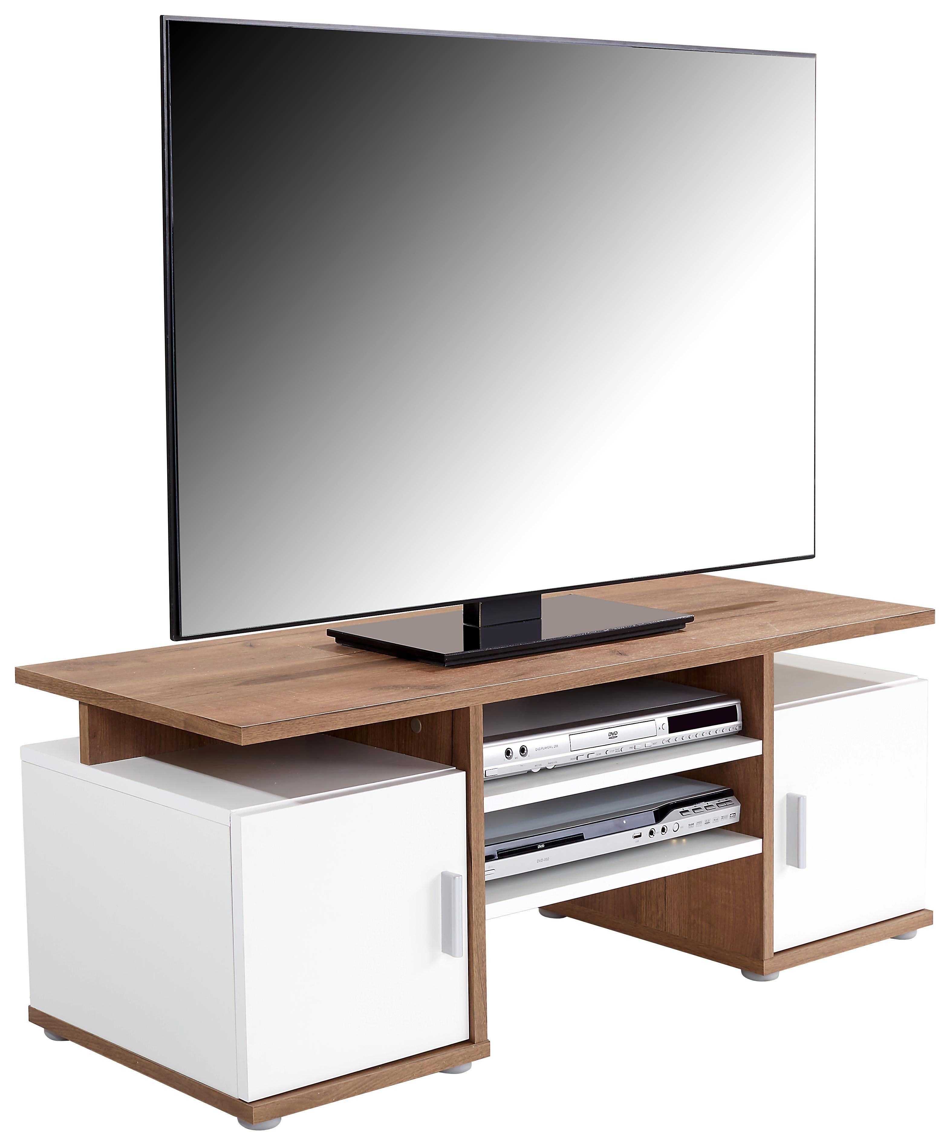 Médiaállvány Eva - Tölgyfa/Fehér, modern, Faalapú anyag (110/40/40cm)