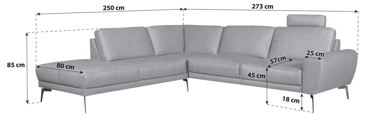 Ecksofa Spring Cognac Chrom, S: 250x273 cm - Chromfarben/Cognac, Design, Leder (250/273cm) - P & B