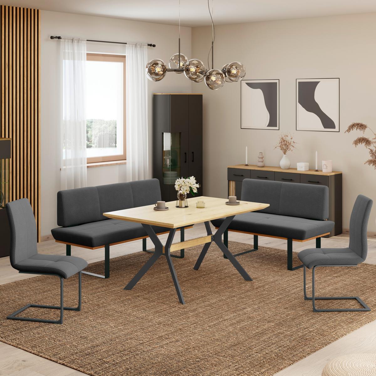Sitzbank Tristan Webstoff schwarz, B: 170cm - Schwarz, MODERN, Holz/Textil (170/48/90cm) - James Wood