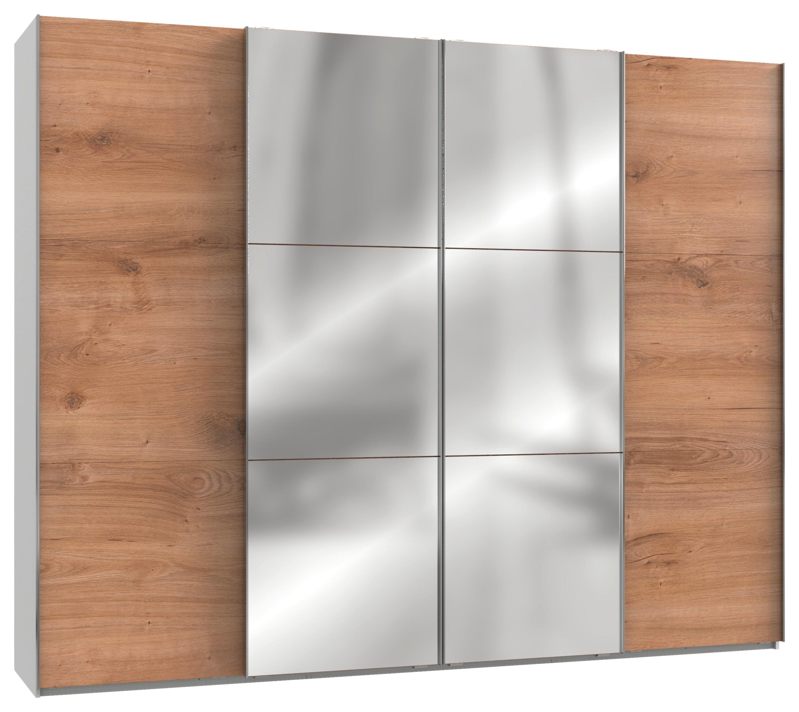 Schwebetürenschrank 300cm Level, Weiß/Eiche Dekor