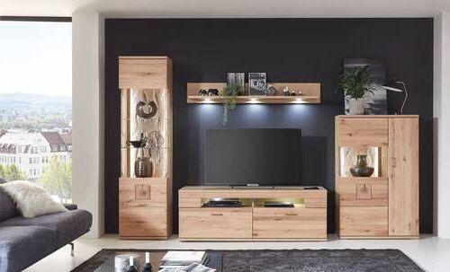 Wohnwand Kansas - Alteiche/Silberfarben, KONVENTIONELL, Glas/Holz (330/208,3/50,2cm) - Livetastic