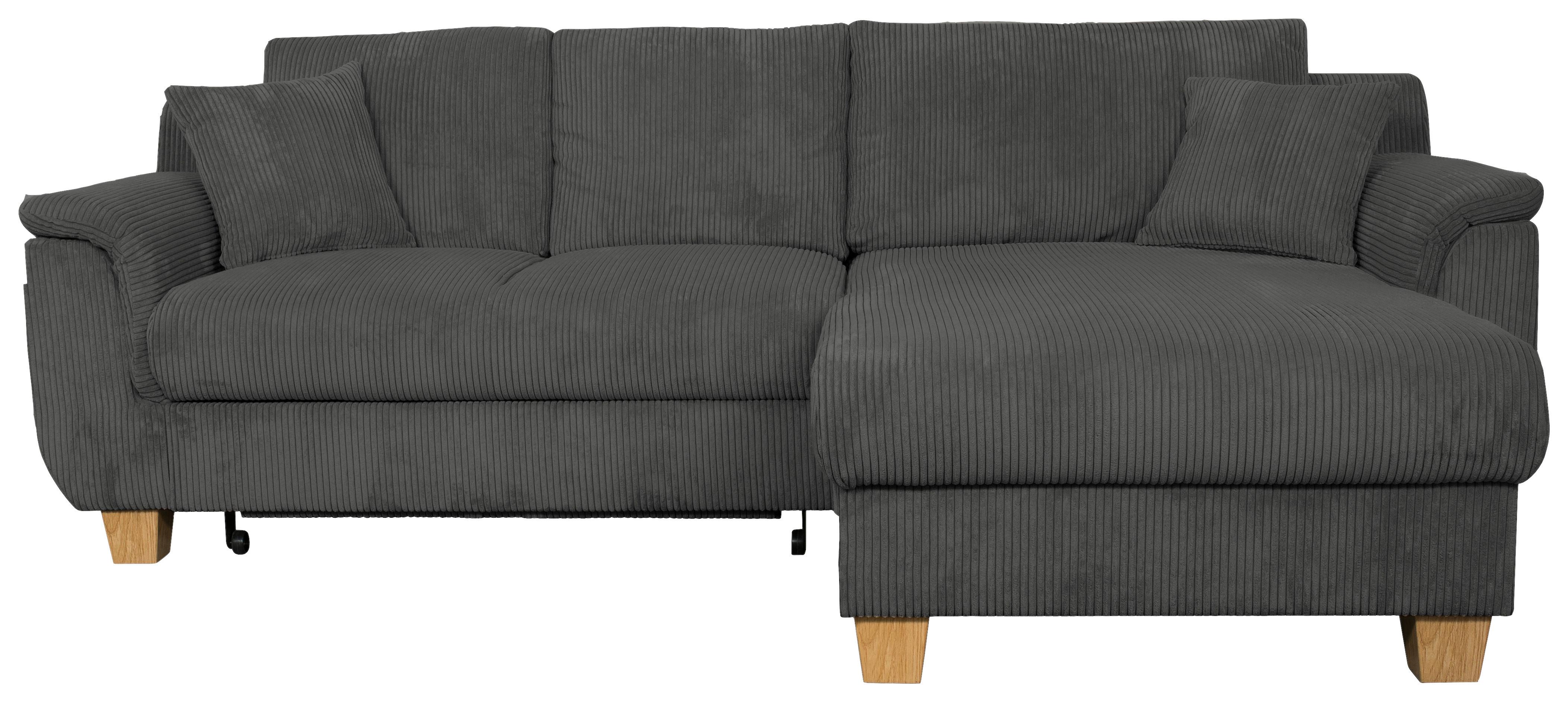 Ecksofa mit Schlaffunktion & Bettkasten Alex Dunkelgrau - Dunkelgrau/Naturfarben, MODERN, Textil (246/156cm)