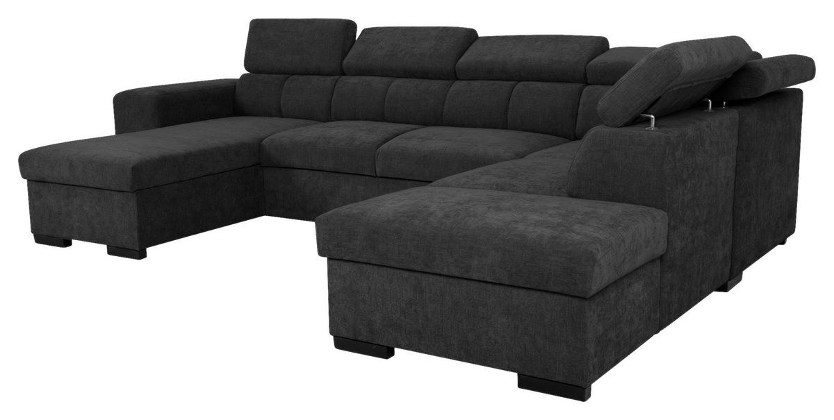 Wohnlandschaft Sirus XL schwarz, 219x334cm - Eichefarben/Schwarz, KONVENTIONELL, Holz/Holzwerkstoff (219/334cm)