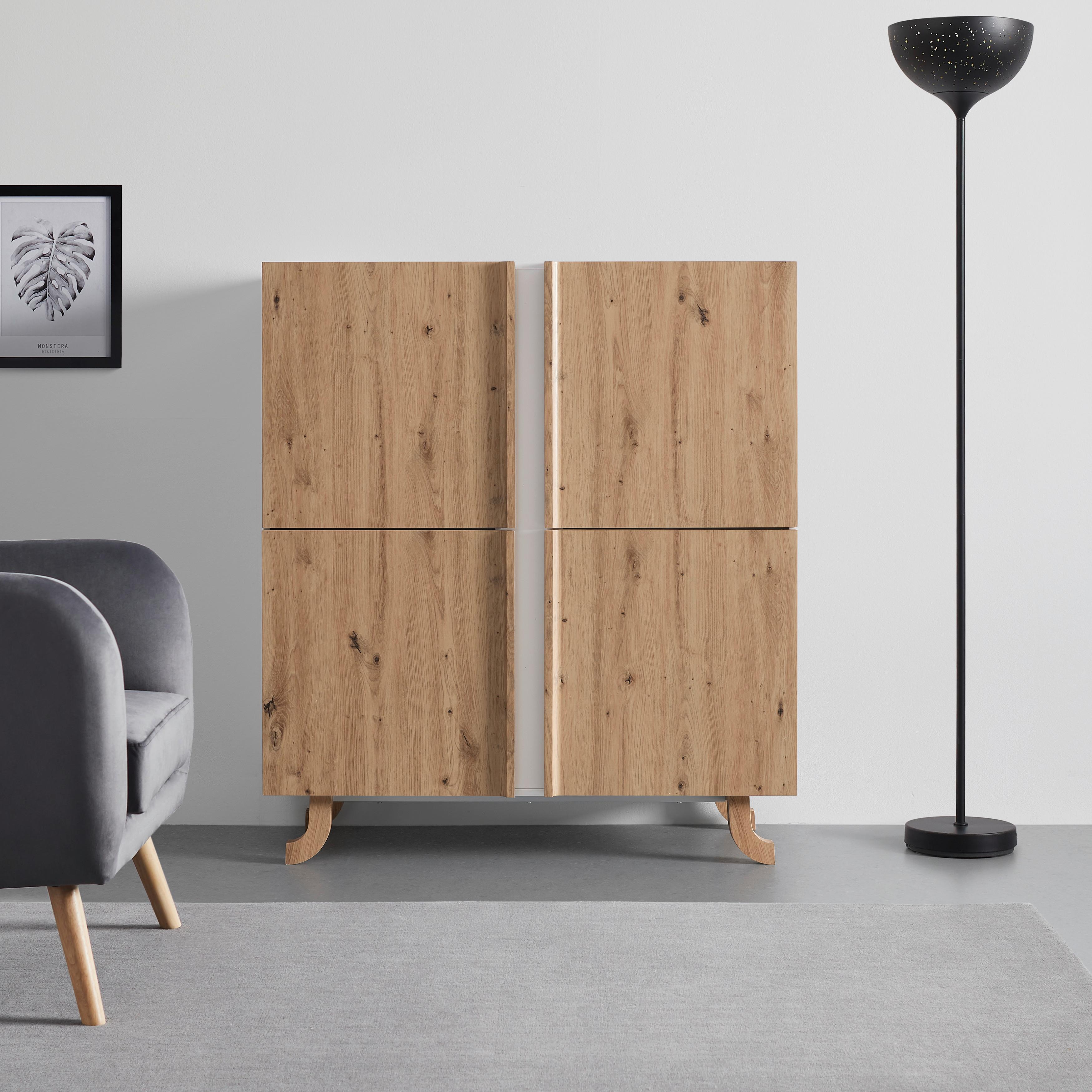 Komoda Vira Barvy Dubu/bílá - bílá/barvy borovice, Moderní, dřevo (110/43/125cm) - Bessagi Home