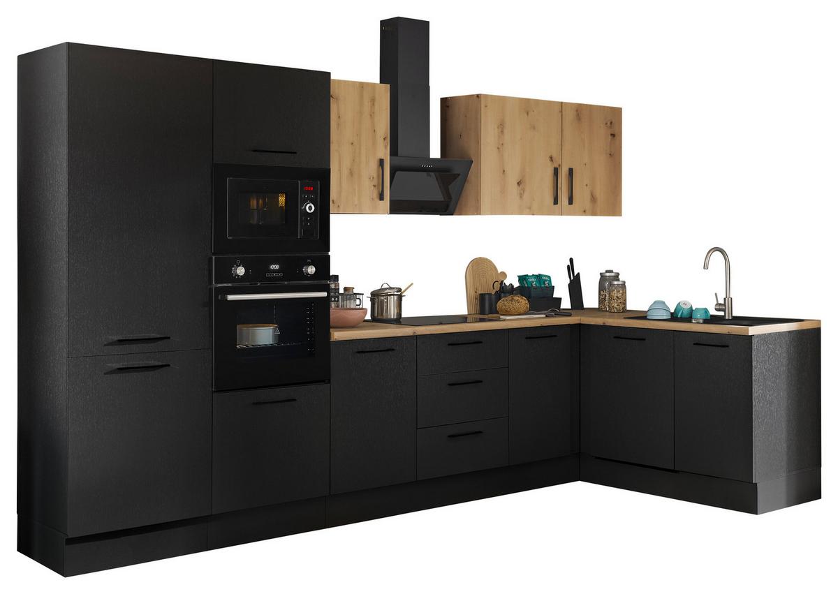 Eckküche Turin Schwarz/Eiche Dekor 340x175 cm - Schwarz/Eiche Artisan, Basics, Holzwerkstoff (340/175cm) - MID.YOU
