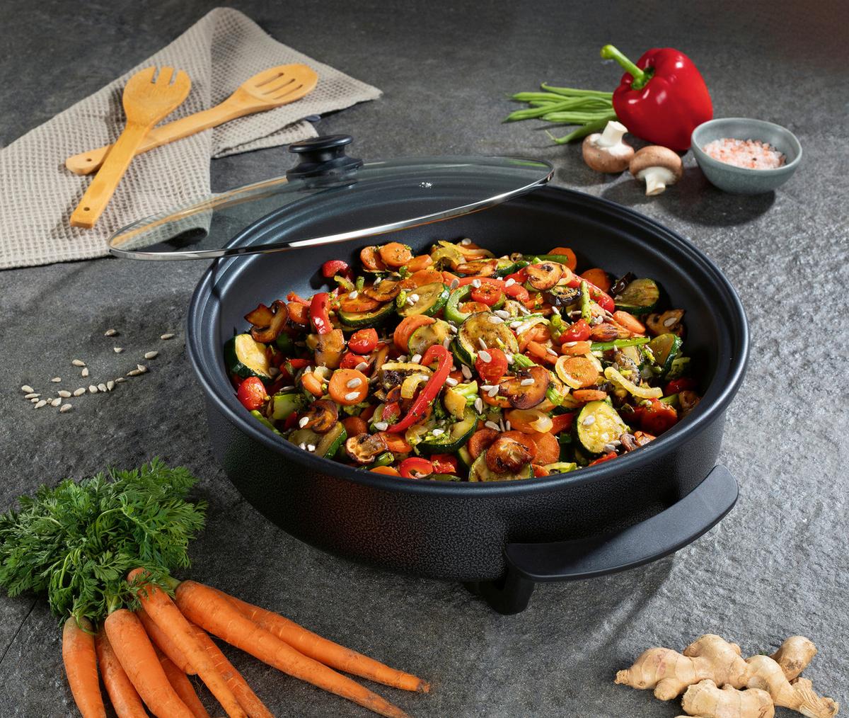 Party-pfanne Elektrisch 12316 Party-Pfanne Elektrisch - Schwarz, Basics, Glas/Kunststoff (41/45/17,5cm)