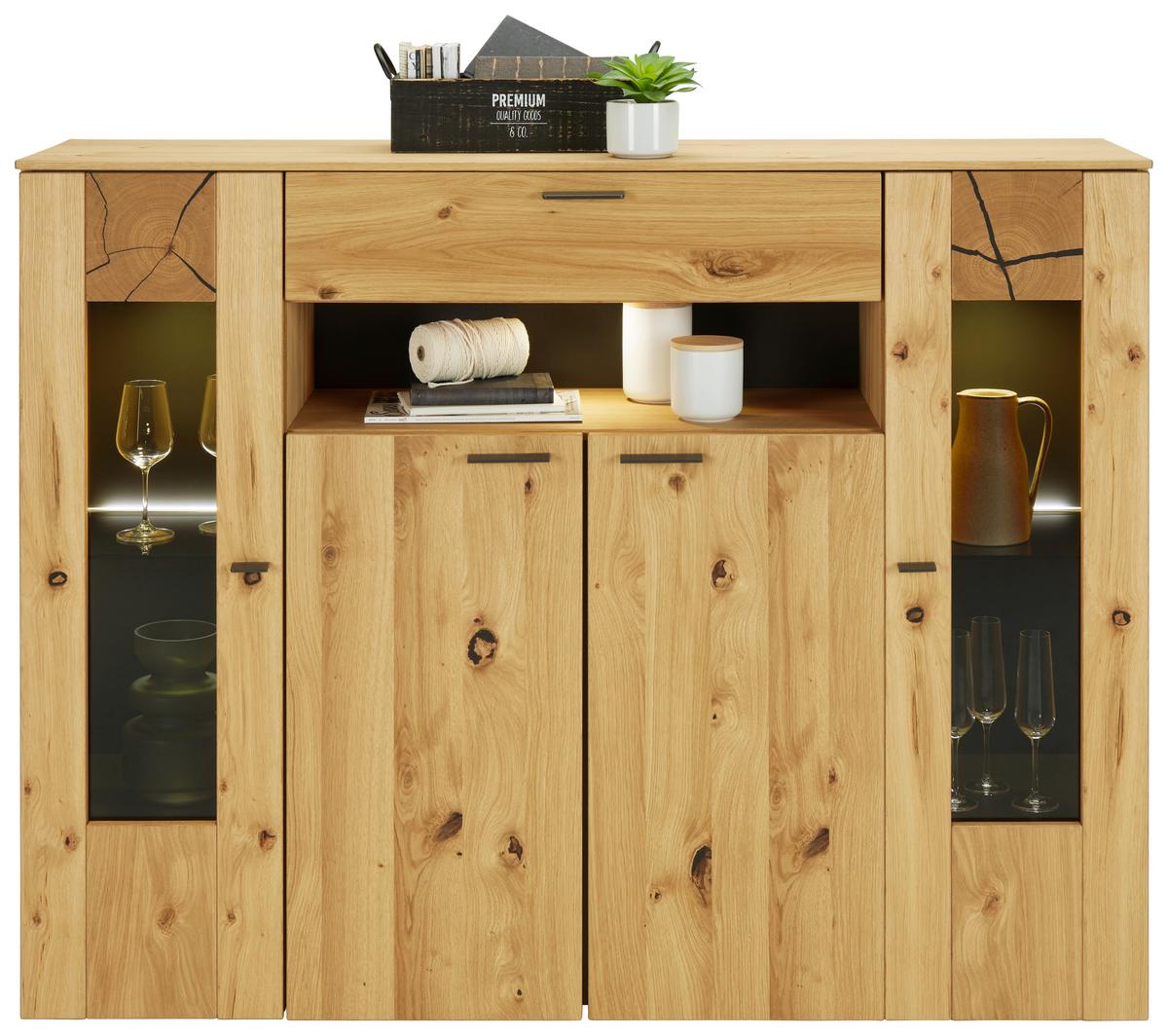 VYSOKÁ KOMODA STOCKHOLM - barvy dubu/černá, Moderní, kov/kompozitní dřevo (154/130/41cm) - Premium Living