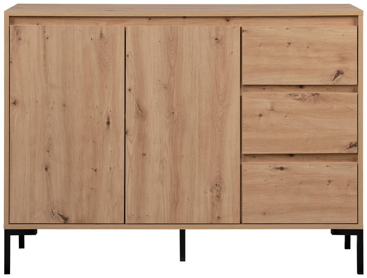 Kommode 120cm Korsika Eiche Artisan Dekor - Schwarz/Eiche Artisan, Design, Holzwerkstoff (120/87/40cm) - MID.YOU