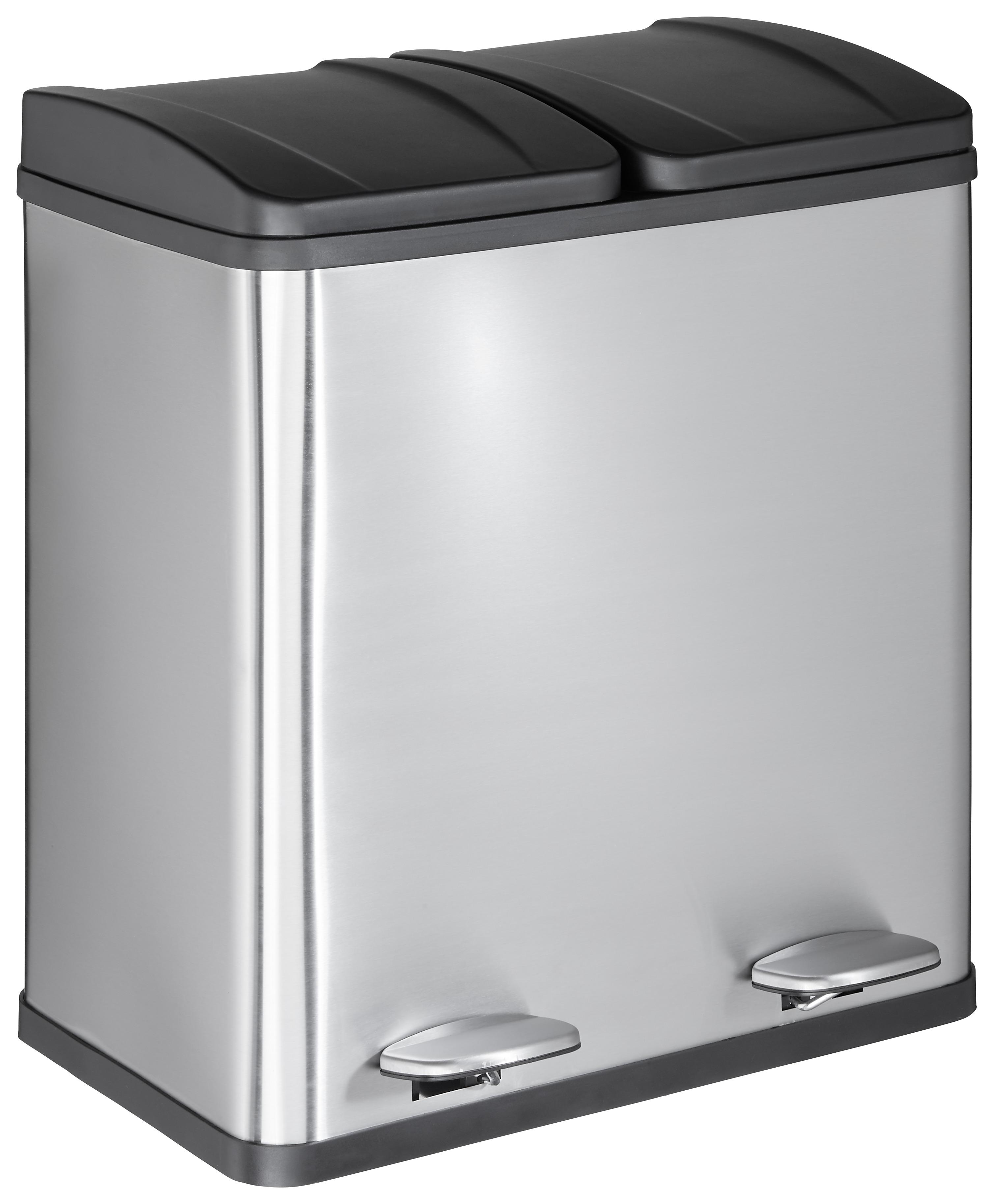Nášlapný koš Trasch, 20l + 20l - černá/barvy stříbra, Moderní, kov/plast (46,3/37,1/52,6cm) - Mömax