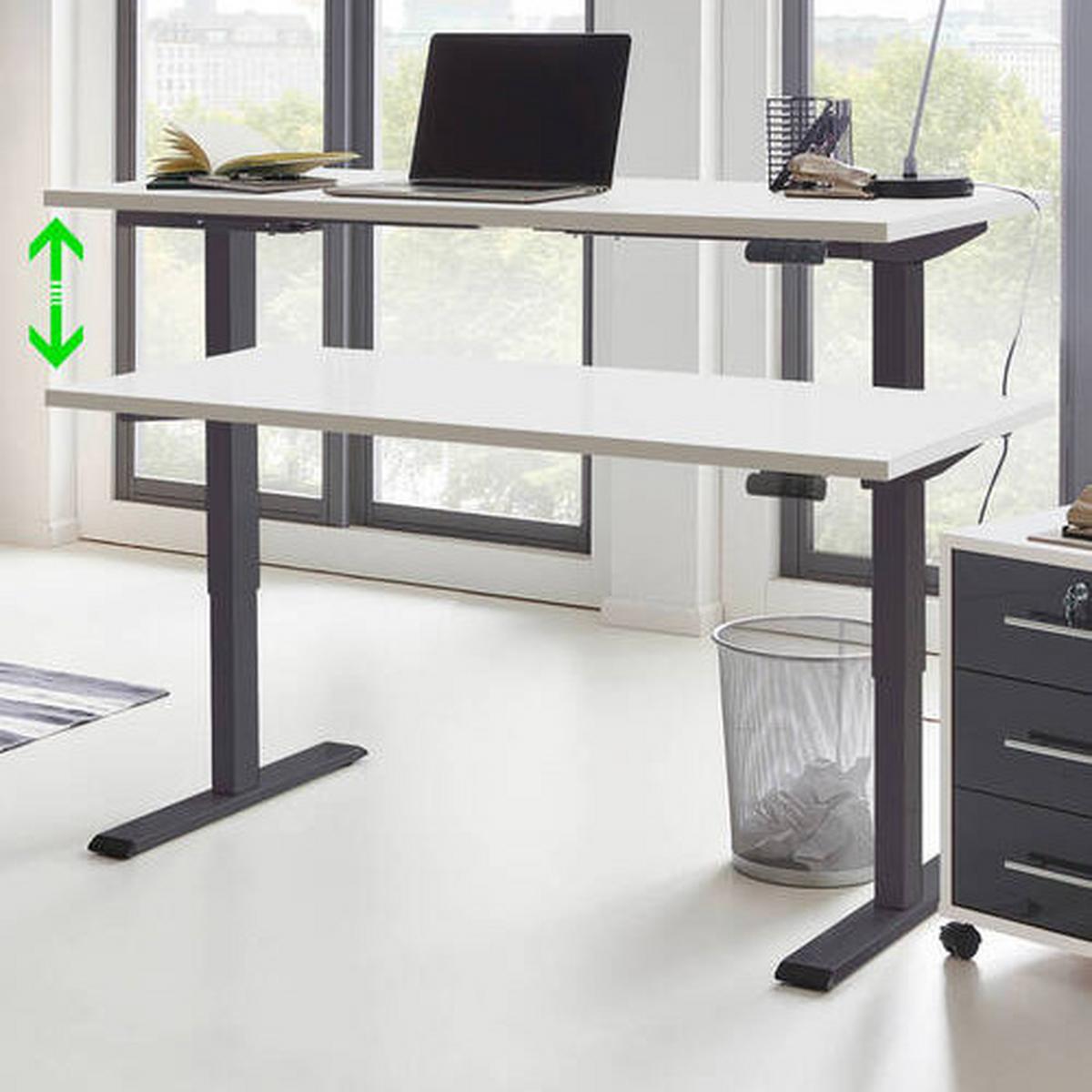 Schreibtisch Office Edition Anthrazit/weiß B: 138 Cm - Anthrazit/Weiß, MODERN, Holzwerkstoff/Metall (138/69-119/67cm) - MID.YOU