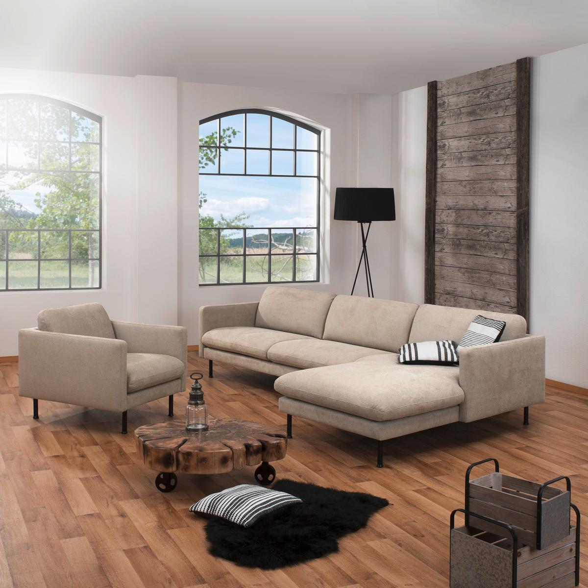 Ecksofa Nathan Rücken Echt, Beige - Beige/Schwarz, MODERN, Textil (286/78/123cm) - Max Winzer