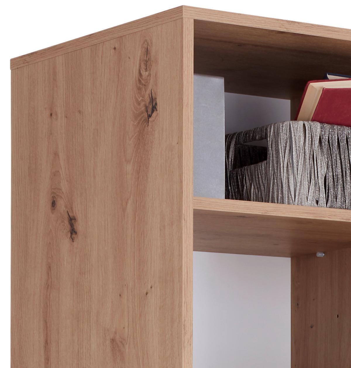 Regal Mit Schrankteilen Box B 98cm, Eiche Dekor/weiß - Eichefarben/Alufarben, MODERN, Holzwerkstoff (98/205/40cm) - Ondega