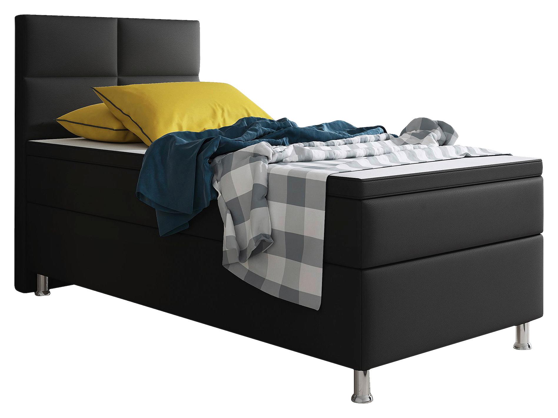 Boxspringbett Miami-F - Silberfarben/Schwarz, KONVENTIONELL, Leder/Textil (90/115/210cm) - MID.YOU