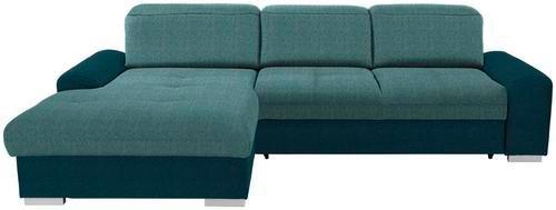 Ecksofa mit Schlaffunktion + Bettkasten Malaga, Webstoff - Türkis/Blau, KONVENTIONELL, Textil (203/286cm) - Ondega