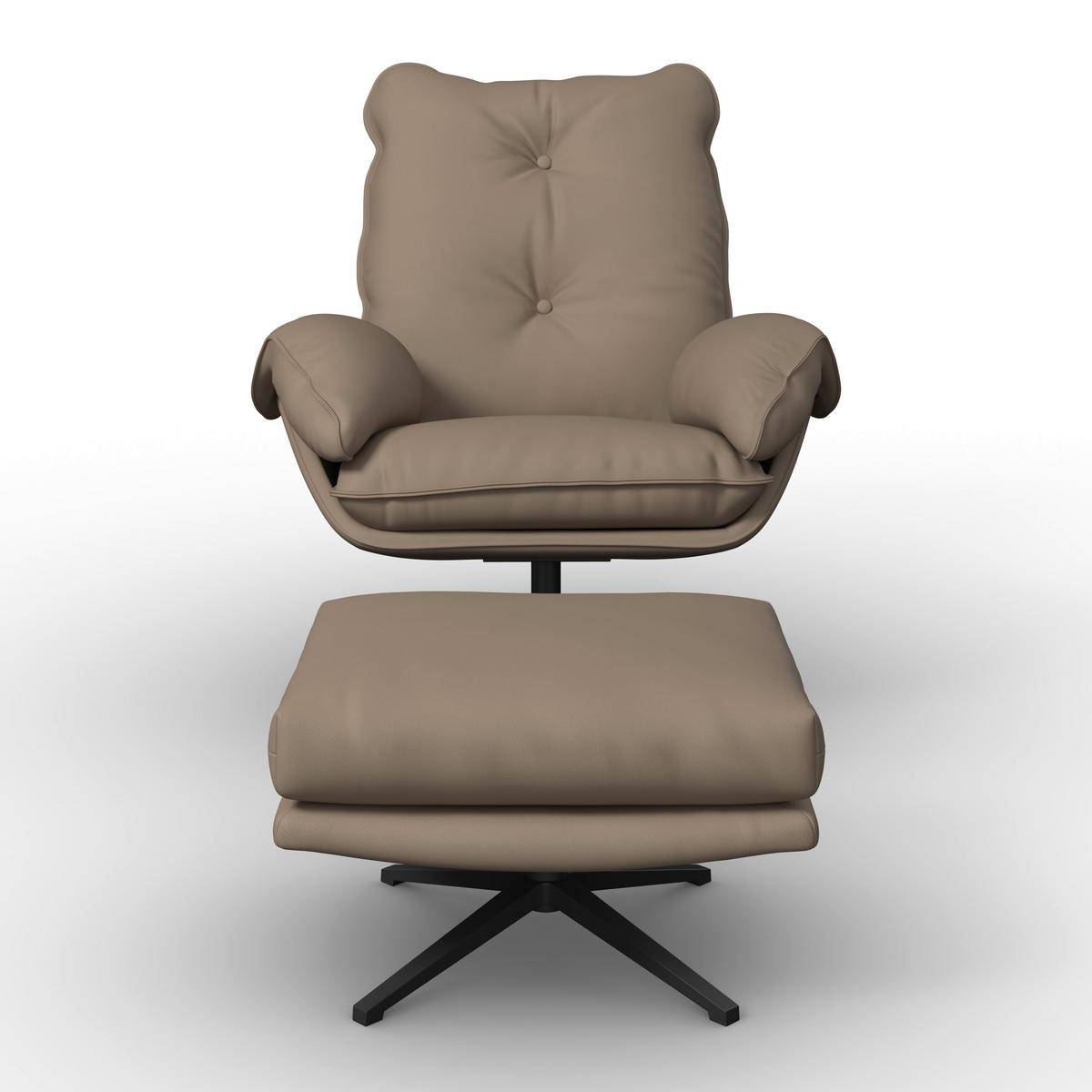 Relaxační křeslo ANDREA, světle hnědá, s taburetem - černá/světle hnědá, Moderní, kov/dřevo (82/105/80cm) - Bessagi Home