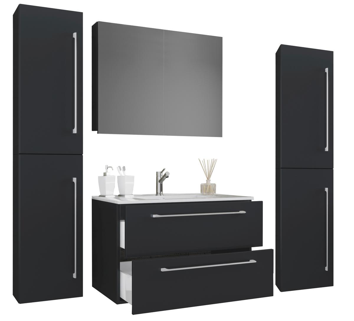 Badezimmer Badinos 5-Teilig Schwarz B: 126 cm - Schwarz/Weiß, MODERN, Keramik/Holzwerkstoff (127cm) - MID.YOU