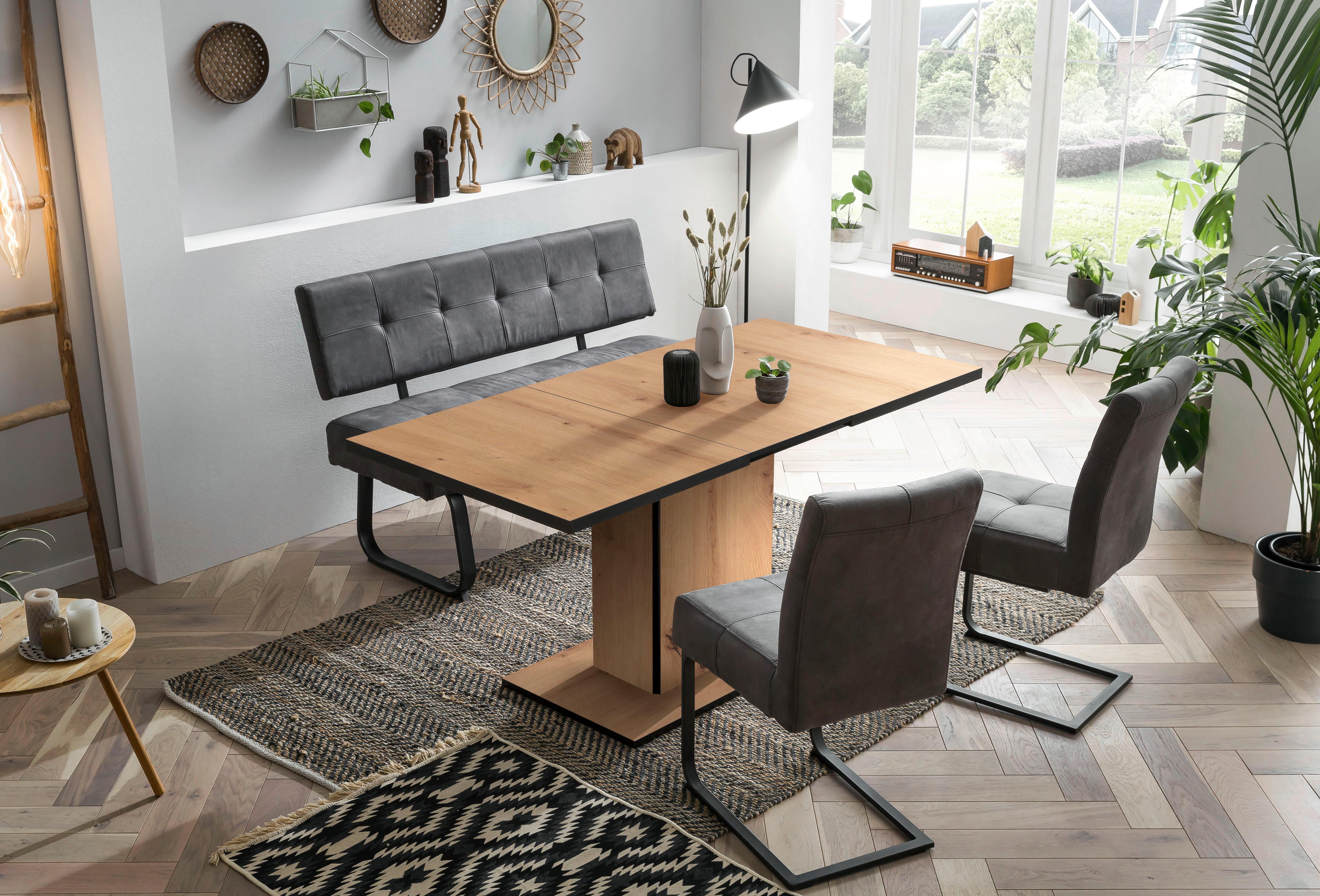 Tischgruppe Luise I G - Anthrazit/Eiche Artisan, MODERN, Holzwerkstoff/Textil (120-160/76/80cm) - MID.YOU