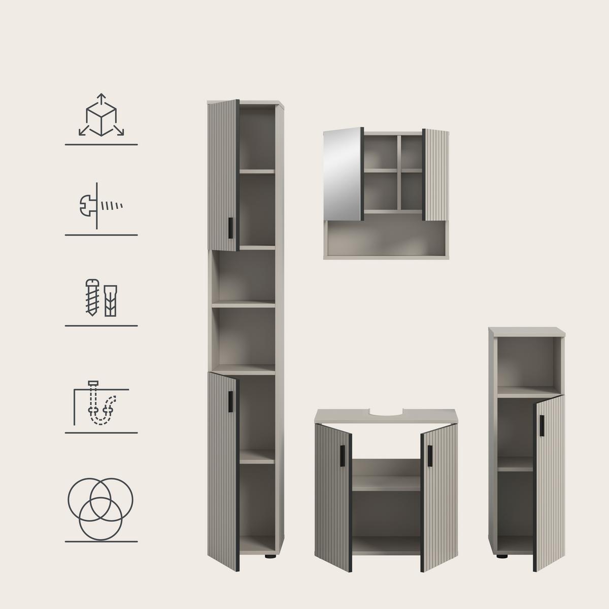 Badezimmer Mone Kaschmir B: 120cm - Kaschmir/Schwarz, Trend, Glas/Holzwerkstoff (120cm) - MID.YOU