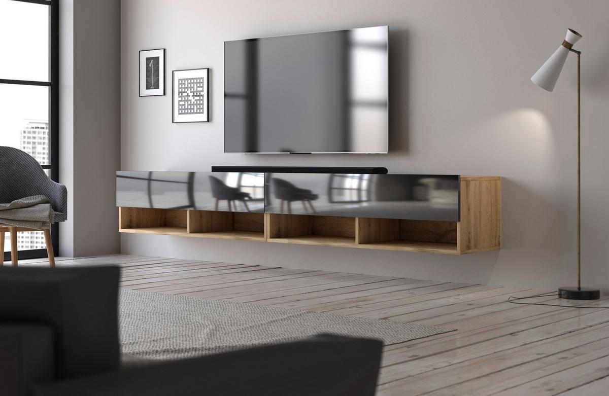 Derby 280 Eiche Wotan/Schwarz B: 280 cm - Schwarz Hochglanz/Eiche Wotan, Design, Holzwerkstoff/Kunststoff (280/31/33cm) - MID.YOU