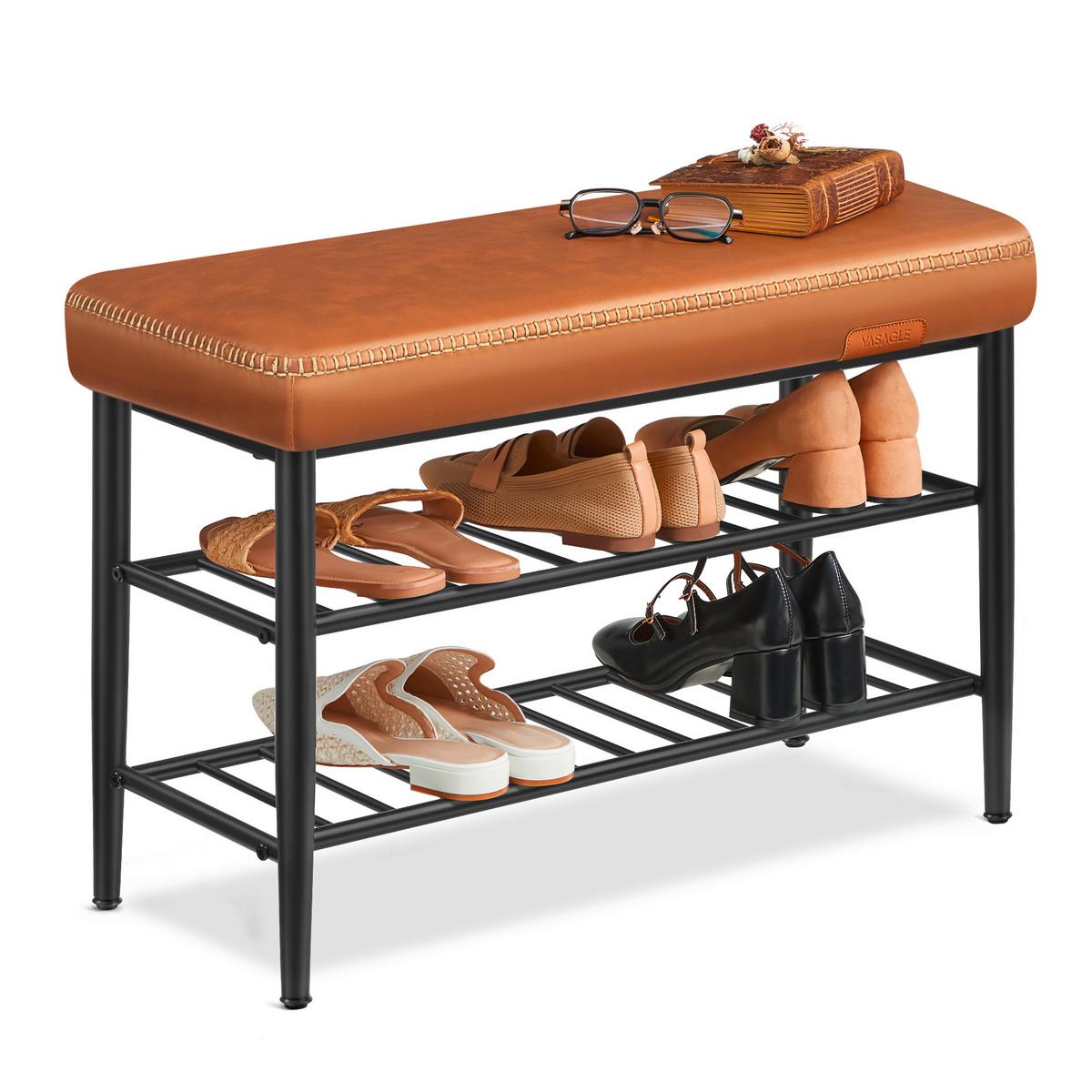 Schuhbank Schwarz, Cognac B: 80 Cm - Cognac/Schwarz, Trend, Textil/Metall (80/50/30cm) - MID.YOU