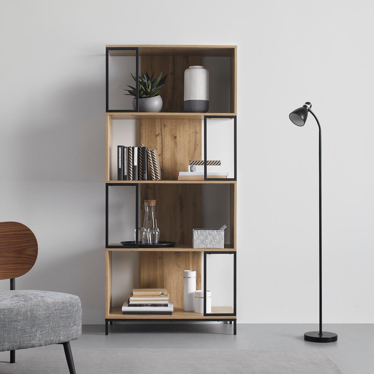 Regál GENY - čierna/farba duba, Modern, kov (80/178/40cm) - Bessagi Home