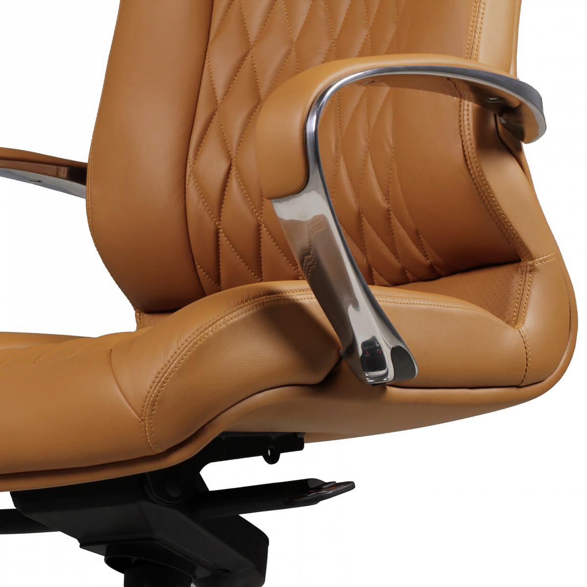 Chefsessel Monterey Mit Arm- Stützen Leder Braun Bis 120 Kg - Hellbraun/Alufarben, MODERN, Leder/Kunststoff (67/136/67cm) - MID.YOU