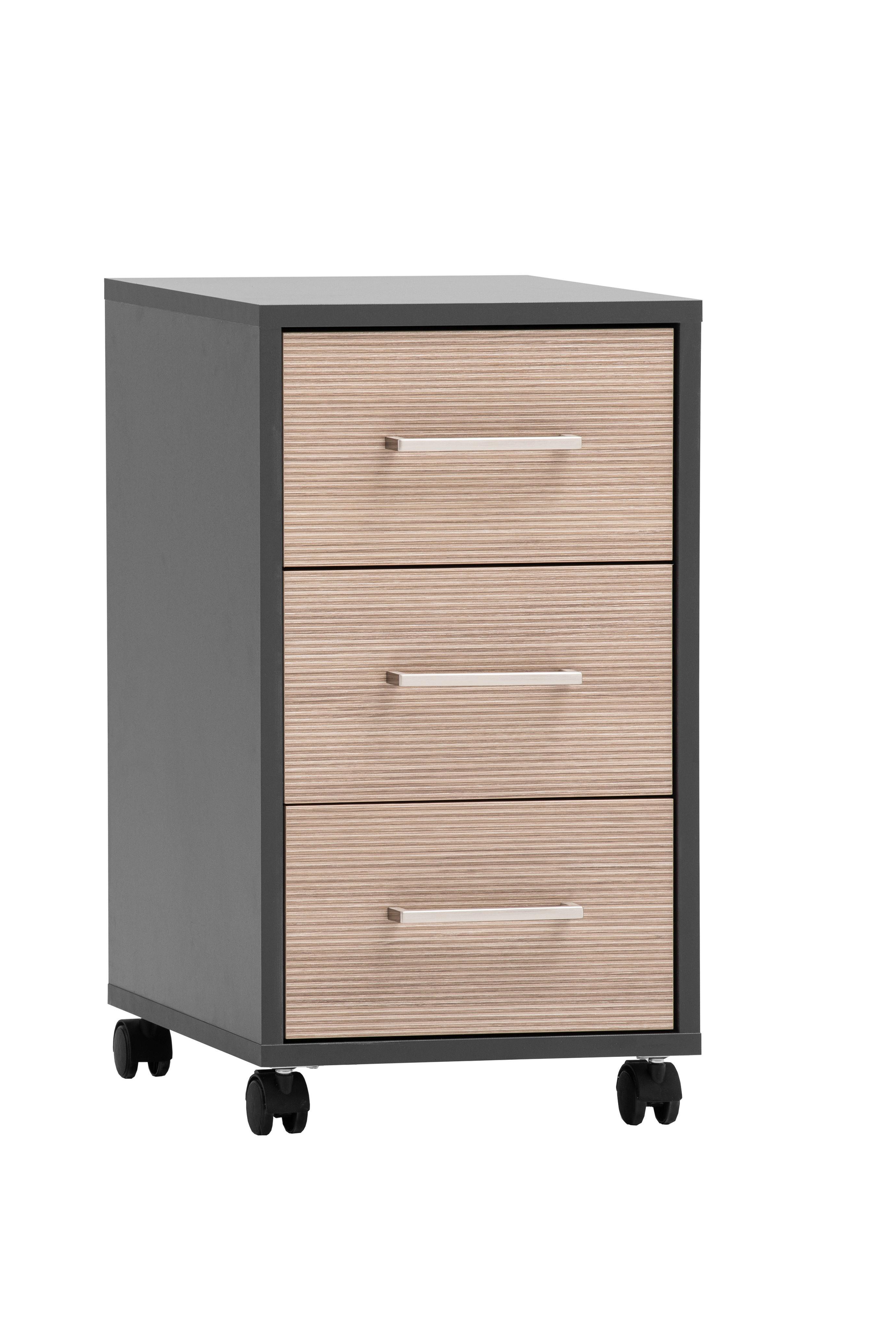 Rollcontainer Metz Anthrazit B: 32,6cm - Beige/Anthrazit, MODERN, Holzwerkstoff/Kunststoff (32,6/59,7/39,1cm) - MID.YOU