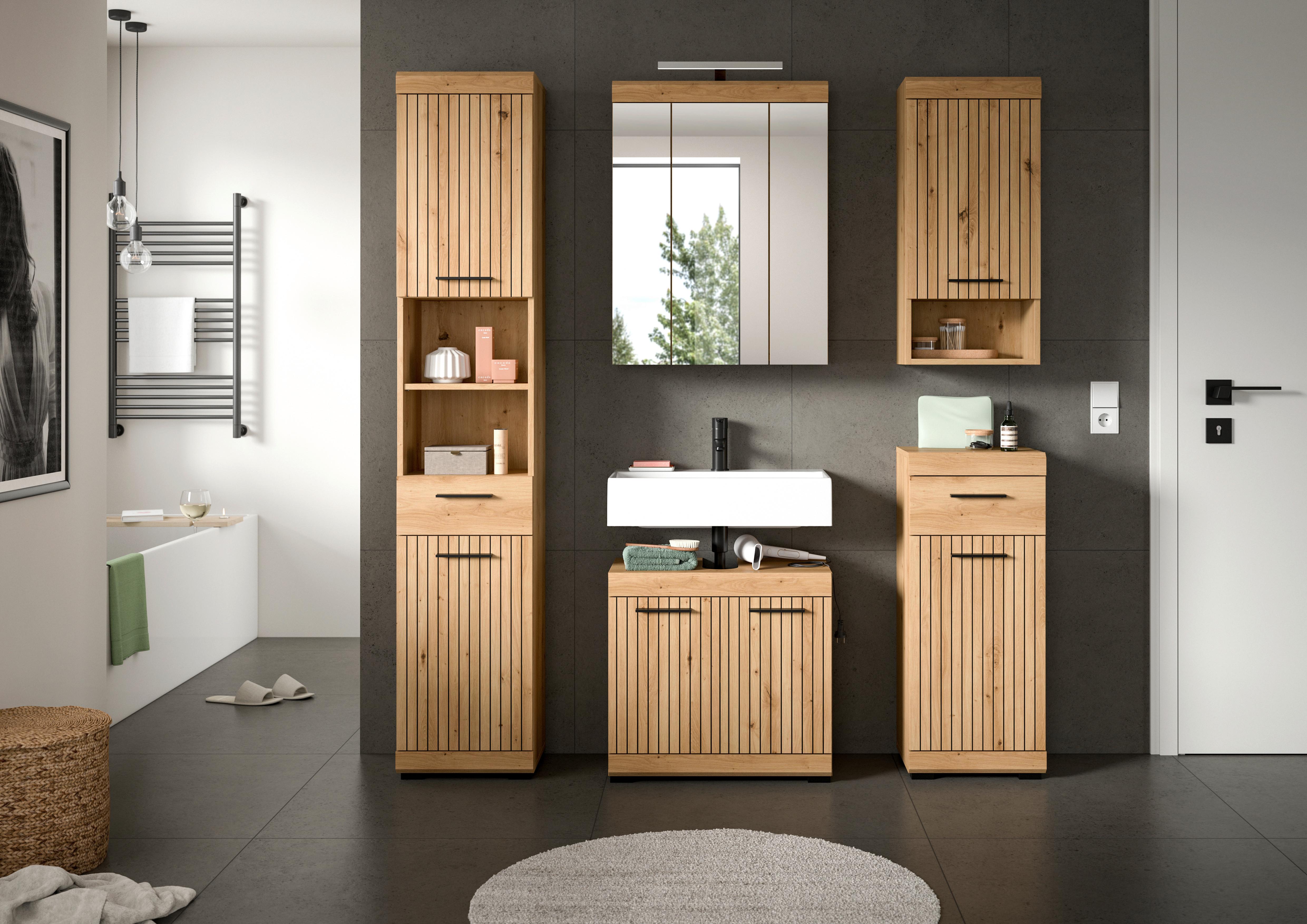 Badezimmer Scout Eiche Artisan Dekor B: 134cm - Eiche Artisan, Trend, Glas/Holzwerkstoff (134cm) - MID.YOU