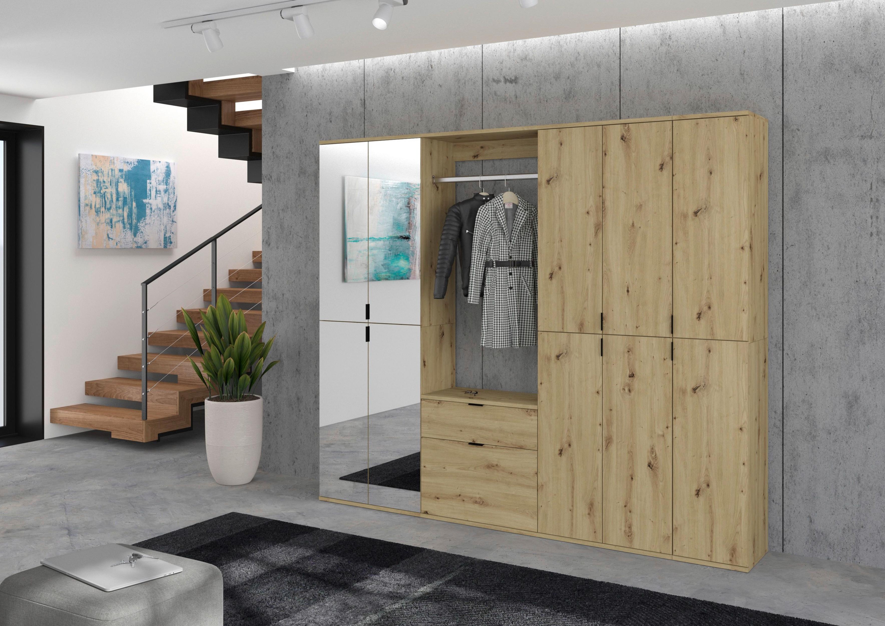 Garderobe Projekt X 4-Teilig Eiche Artisan B: 213 cm - KONVENTIONELL, Glas/Holzwerkstoff (213/193/34cm) - MID.YOU