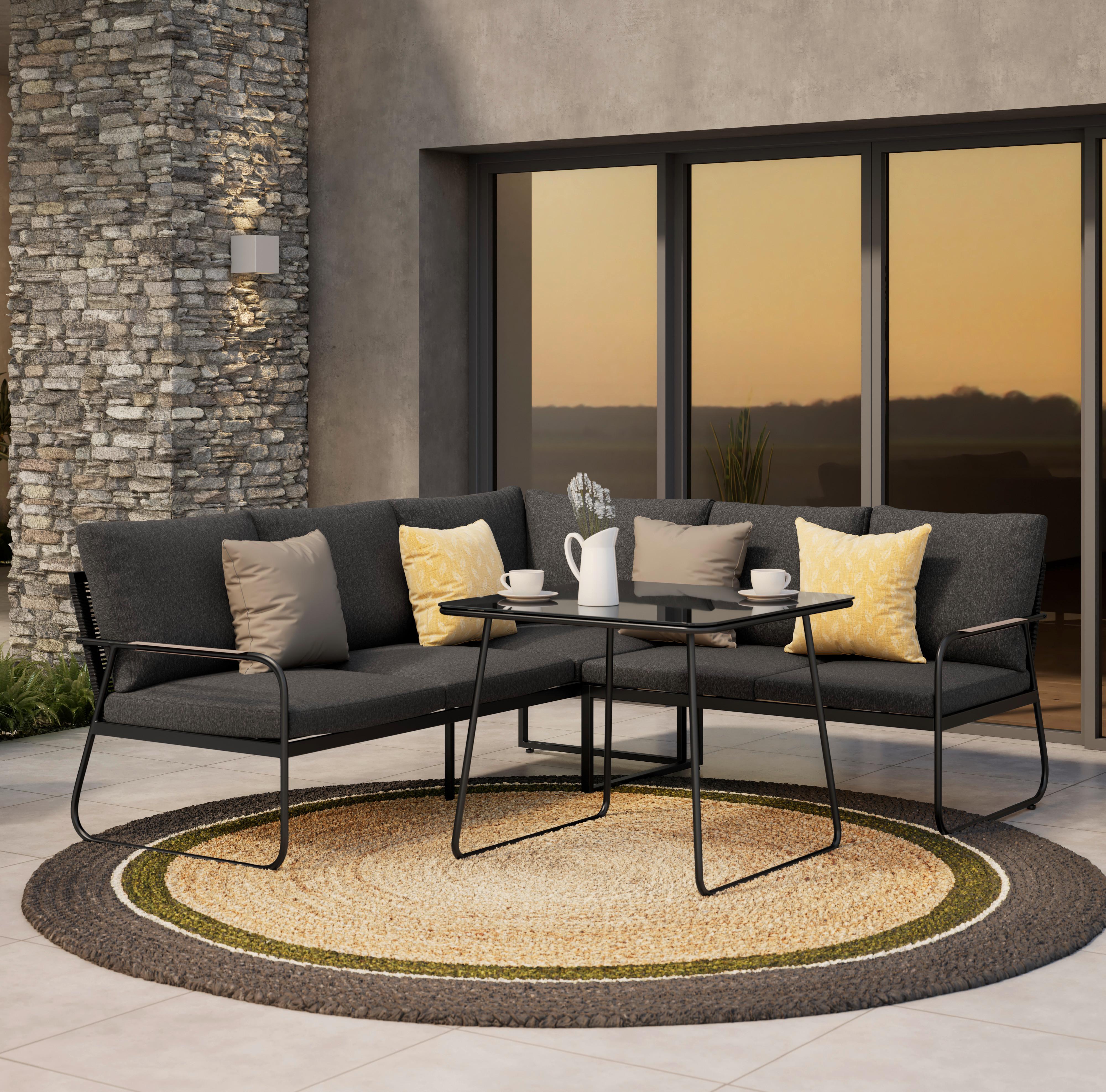 Lounge Garnitúra Granada - natúr/sötétszürke, Modern, Üveg/textil (194/192cm) - Beldano