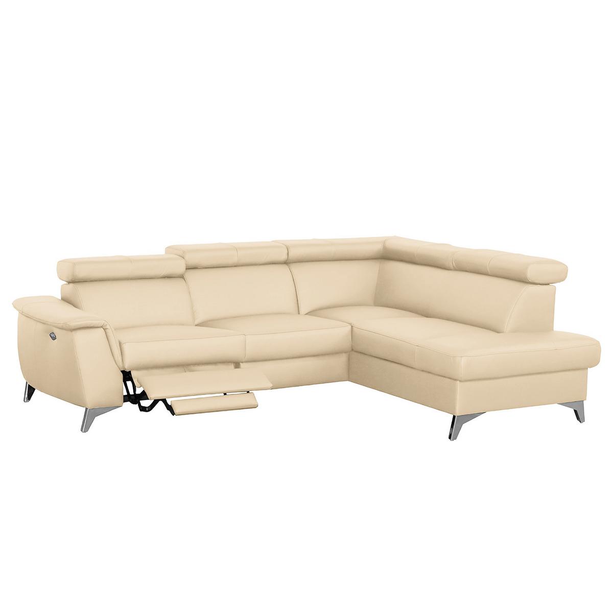 Ecksofa Lince Beige S: 257x197 Cm - Chromfarben/Beige, Design, Leder/Textil (257/197cm) - Livetastic