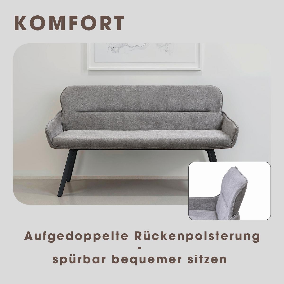 Sitzbank Rico - Dunkelgrau/Schwarz, MODERN, Textil/Metall (140/90/62cm) - MID.YOU