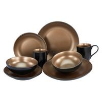Kombiservice Steinzeug 2 Personen Geschirr Set - Goldfarben/Schwarz, Keramik - Creatable