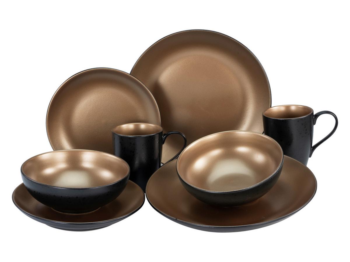 Kombiservice Steinzeug 2 Personen Geschirr Set - Goldfarben/Schwarz, Keramik - Creatable