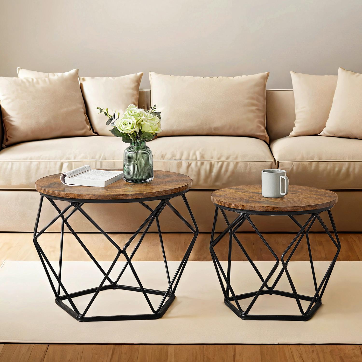 Couchtischset Coffee Table - Schwarz/Braun, MODERN, Holzwerkstoff/Metall (60/60/45cm) - MID.YOU