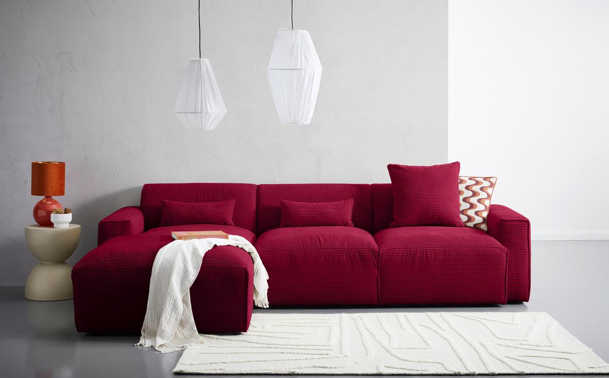 Ecksofa Pearl - Rot/Schwarz, Design, Textil (196/303cm) - Livetastic