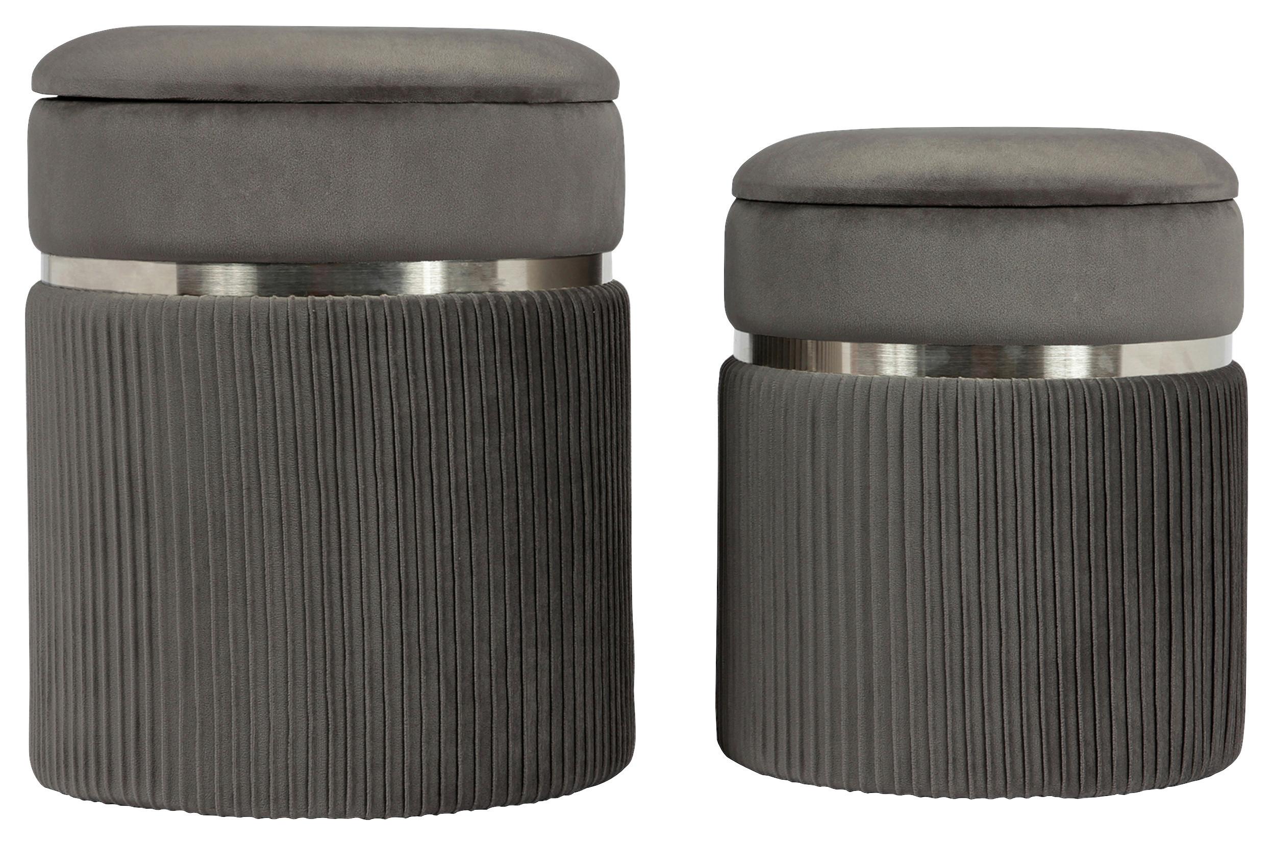 Hockerset Zora 325 Grau/Silberfarben D: 36/31,5cm - Silberfarben/Grau, KONVENTIONELL, Textil/Metall (31,5/36/38/44/31,5/36cm) - Kayoom