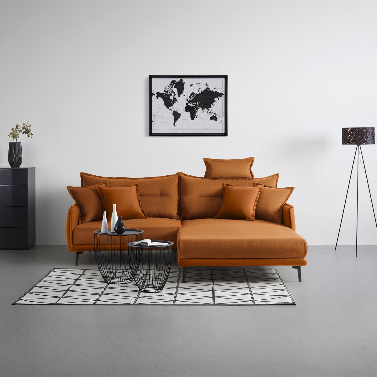 Rohová sedačka NUOVO, oboustranná, oranžová - oranžová/černá, Moderní, kov/textil (245/190cm) - Mömax