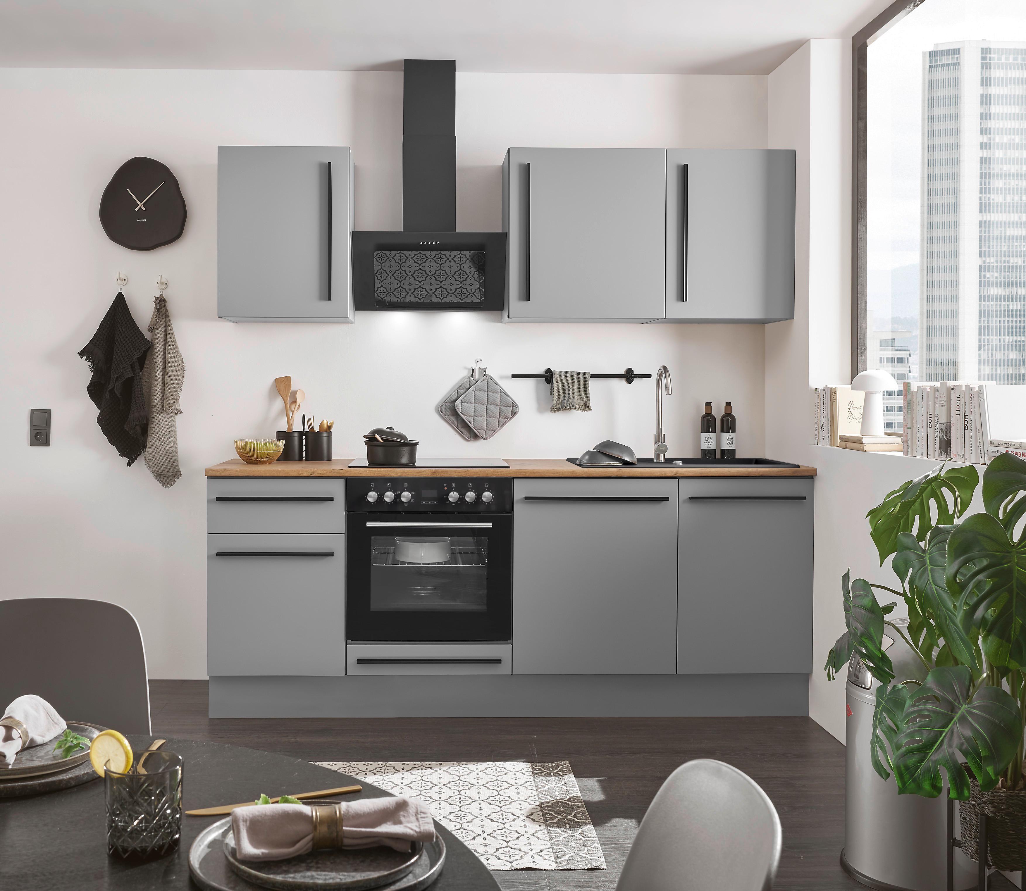 Küchenblock Denver Grau/Eiche Dekor B: 220 cm - Eichefarben/Grau, Design, Holzwerkstoff (220cm) - MID.YOU