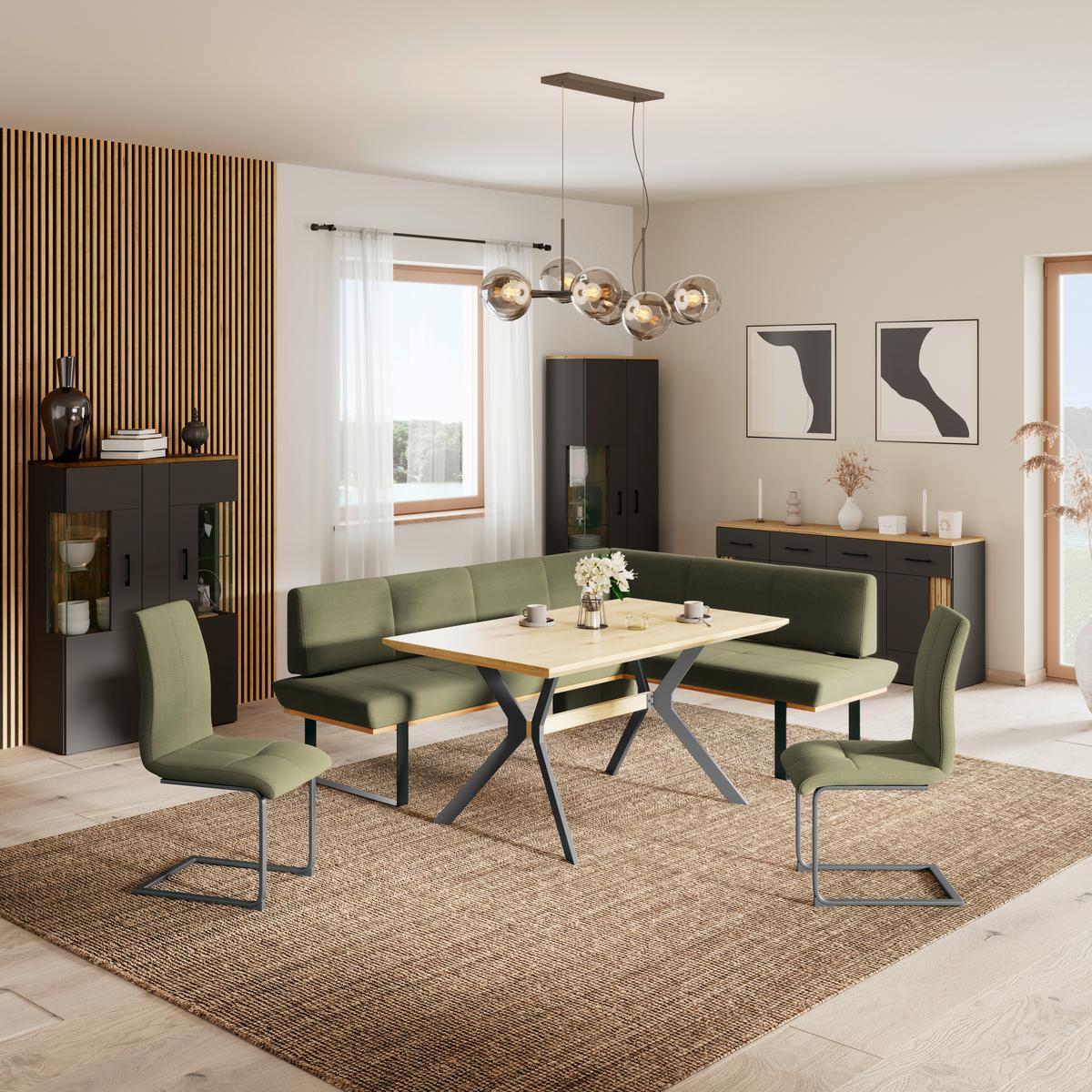 Eckbank Trisan Webstoff grün, S:245x175cm - Schwarz/Grün, MODERN, Holz/Textil (245/175cm) - James Wood